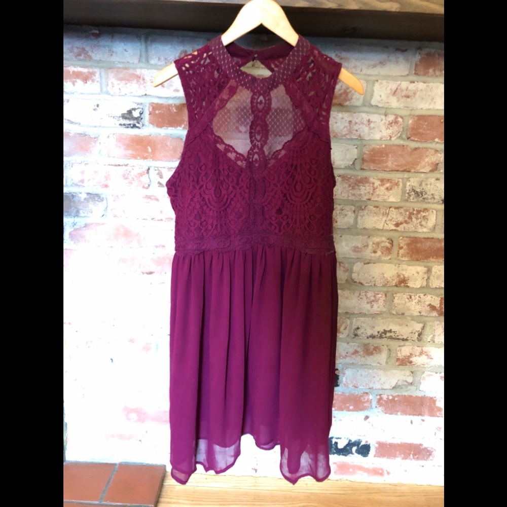 High Neck ruby Lace Dress